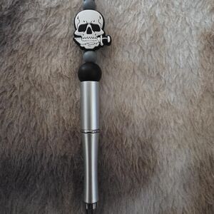 Silver Pen Necklace with Skull Bead